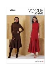 2064 Vogue Easy Close Fit Flare Stretch Knit Trumpet Hem Dress Lengths Sleeves or Not Pattern 16-24 New
